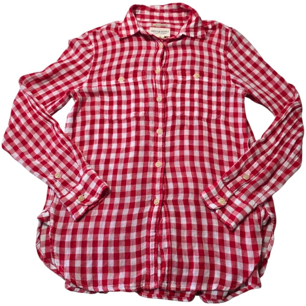 Denim & Supply Ralph Lauren XS Red Gingham Gauze Shirt Button Down Plaid